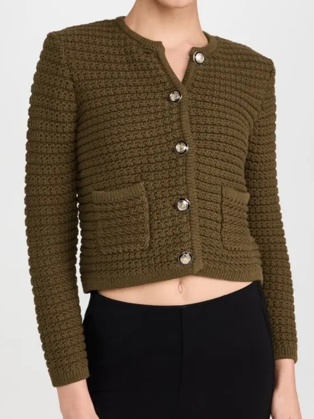 ba&sh Dark Green Chunky Gaspard Cardigan Jacket w/ Gold buttons